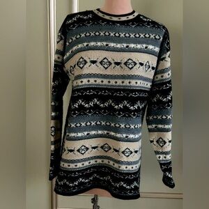 Vintage Women’s Black Gray Fair Isle Knit Sweater Made in USA Size Large